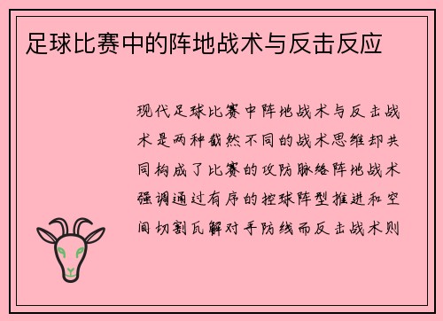 足球比赛中的阵地战术与反击反应